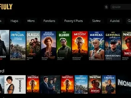 Catálogo de filmes em interface de streaming
